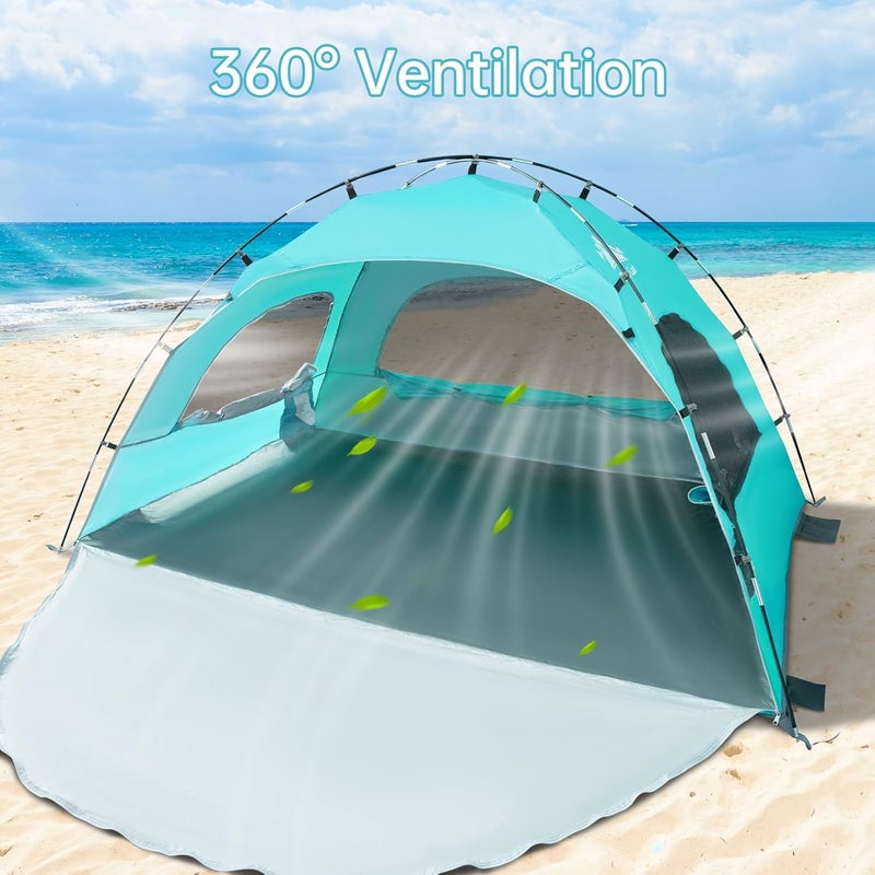 Night Cat Beach Tent Portable Camping Sun Shade Shelter for 2-4 Persons with UV Protection 3 Breathable Mesh Windows Extended Tent Floor Easy Set Up Outdoor - Image 4